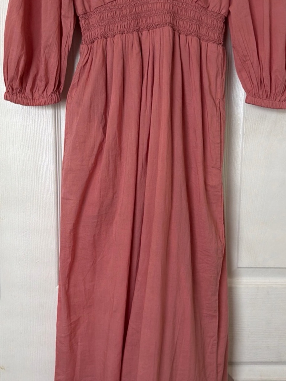 Patrons of Peace Coral Pink Smocked Waist Dress